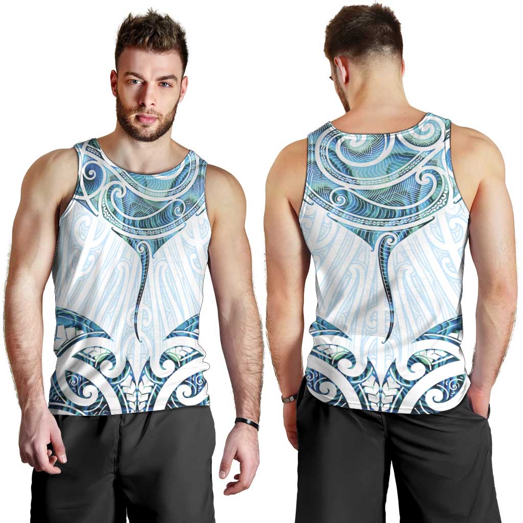 New Zealand Manta Ray Tattoo Men Tank Top Aotearoa Maori Haehae Paua Shell LT14 - Polynesian Pride
