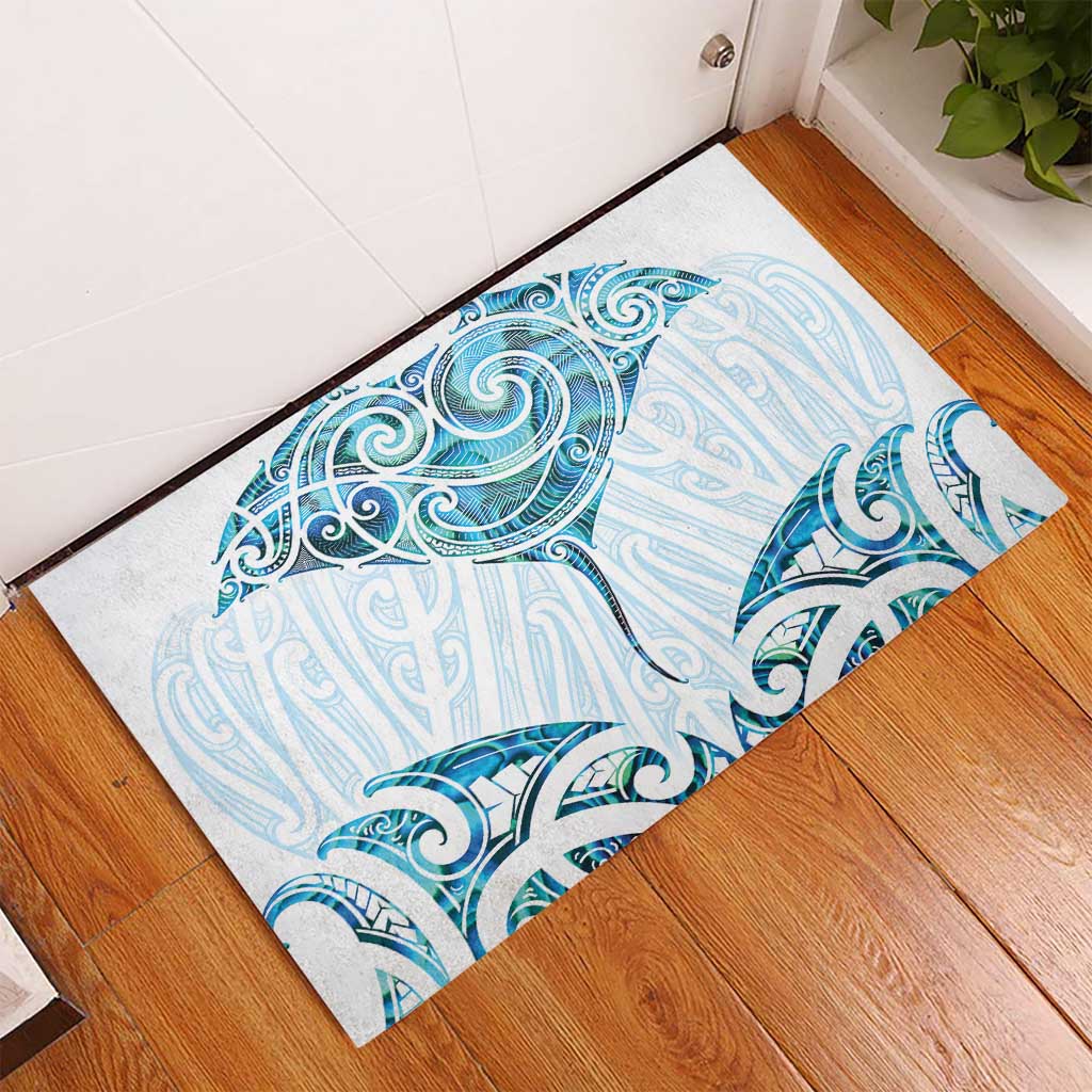 New Zealand Manta Ray Tattoo Rubber Doormat Aotearoa Maori Haehae Paua Shell LT14 - Polynesian Pride