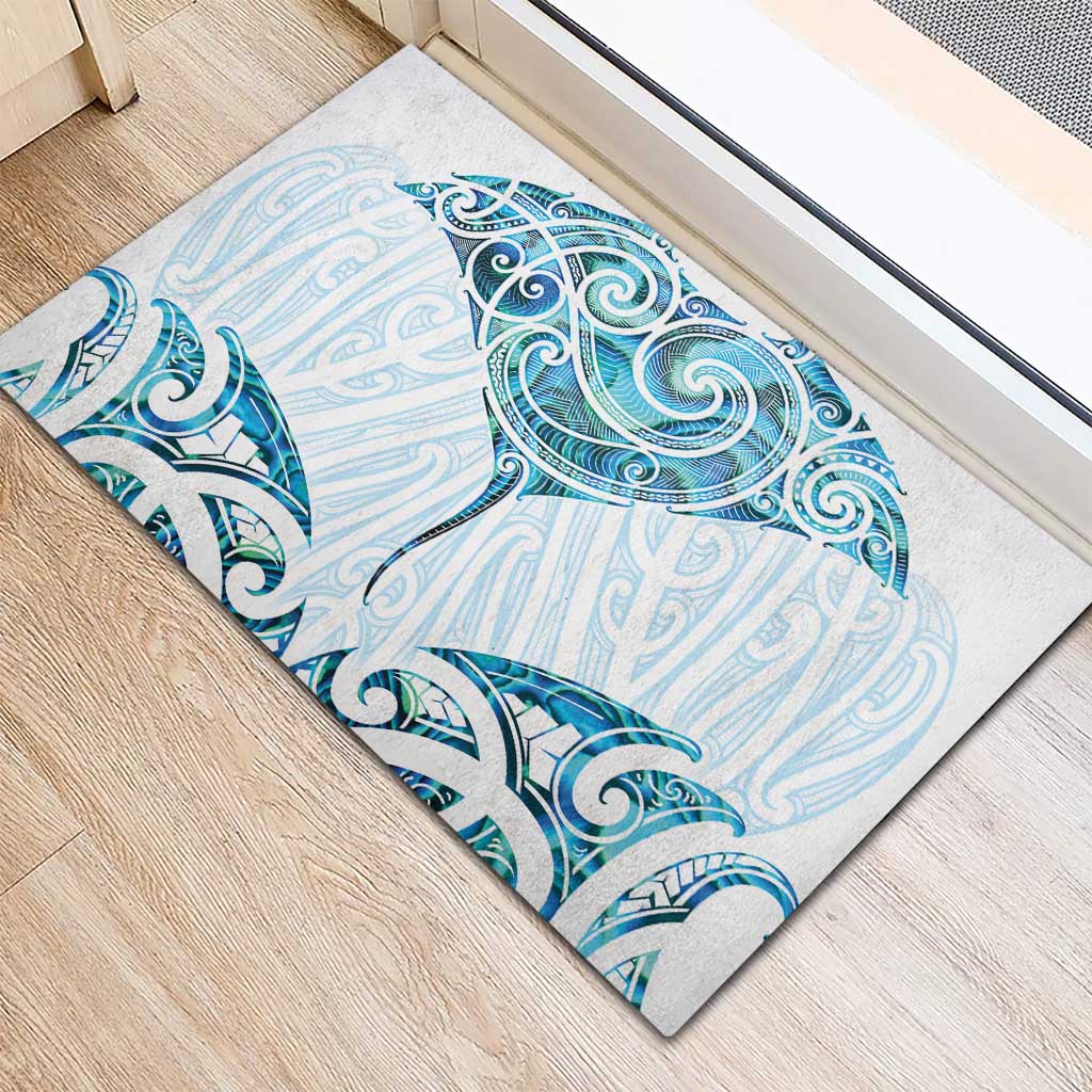 New Zealand Manta Ray Tattoo Rubber Doormat Aotearoa Maori Haehae Paua Shell LT14 - Polynesian Pride