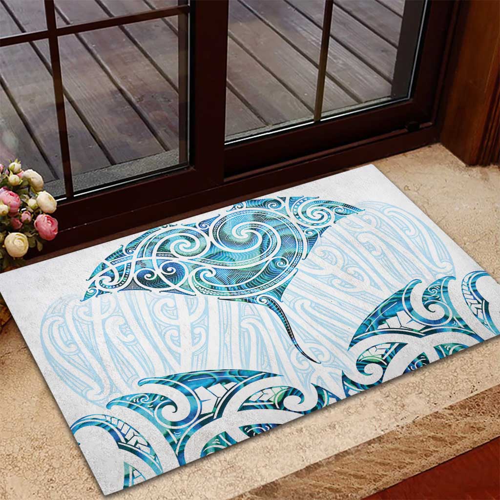 New Zealand Manta Ray Tattoo Rubber Doormat Aotearoa Maori Haehae Paua Shell LT14 - Polynesian Pride