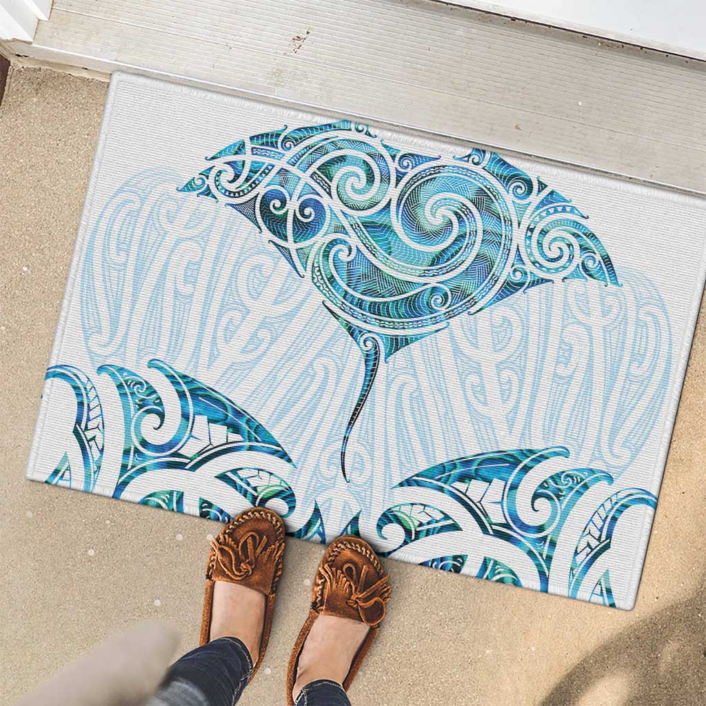 New Zealand Manta Ray Tattoo Rubber Doormat Aotearoa Maori Haehae Paua Shell LT14 - Polynesian Pride