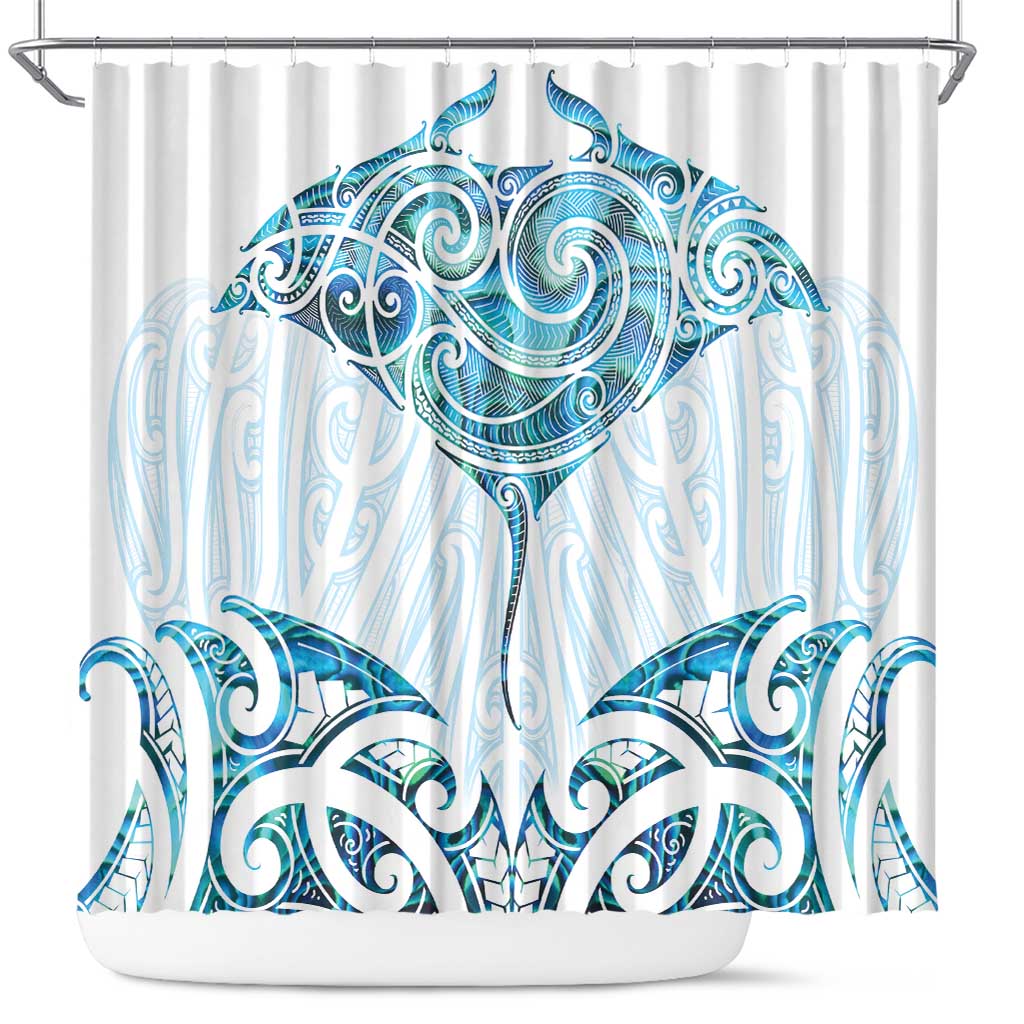 New Zealand Manta Ray Tattoo Shower Curtain Aotearoa Maori Haehae Paua Shell - Polynesian Pride