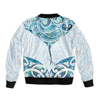 New Zealand Manta Ray Tattoo Sleeve Zip Bomber Jacket Aotearoa Maori Haehae Paua Shell - Polynesian Pride