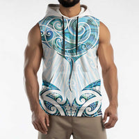 New Zealand Manta Ray Tattoo Sleeveless Hoodie Aotearoa Maori Haehae Paua Shell - Polynesian Pride