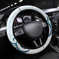 New Zealand Manta Ray Tattoo Steering Wheel Cover Aotearoa Maori Haehae Paua Shell LT14 Universal Fit White - Polynesian Pride