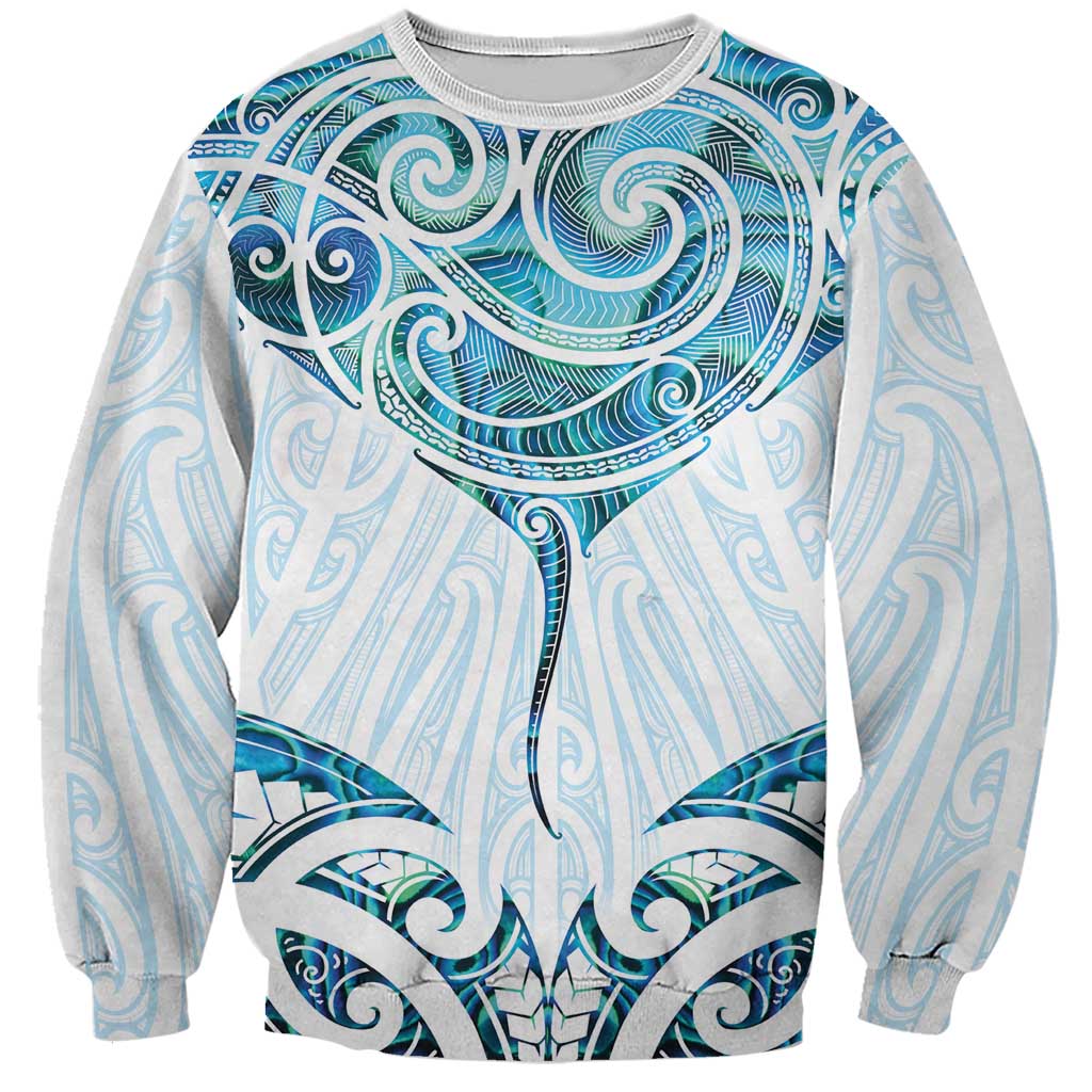 New Zealand Manta Ray Tattoo Sweatshirt Aotearoa Maori Haehae Paua Shell - Polynesian Pride
