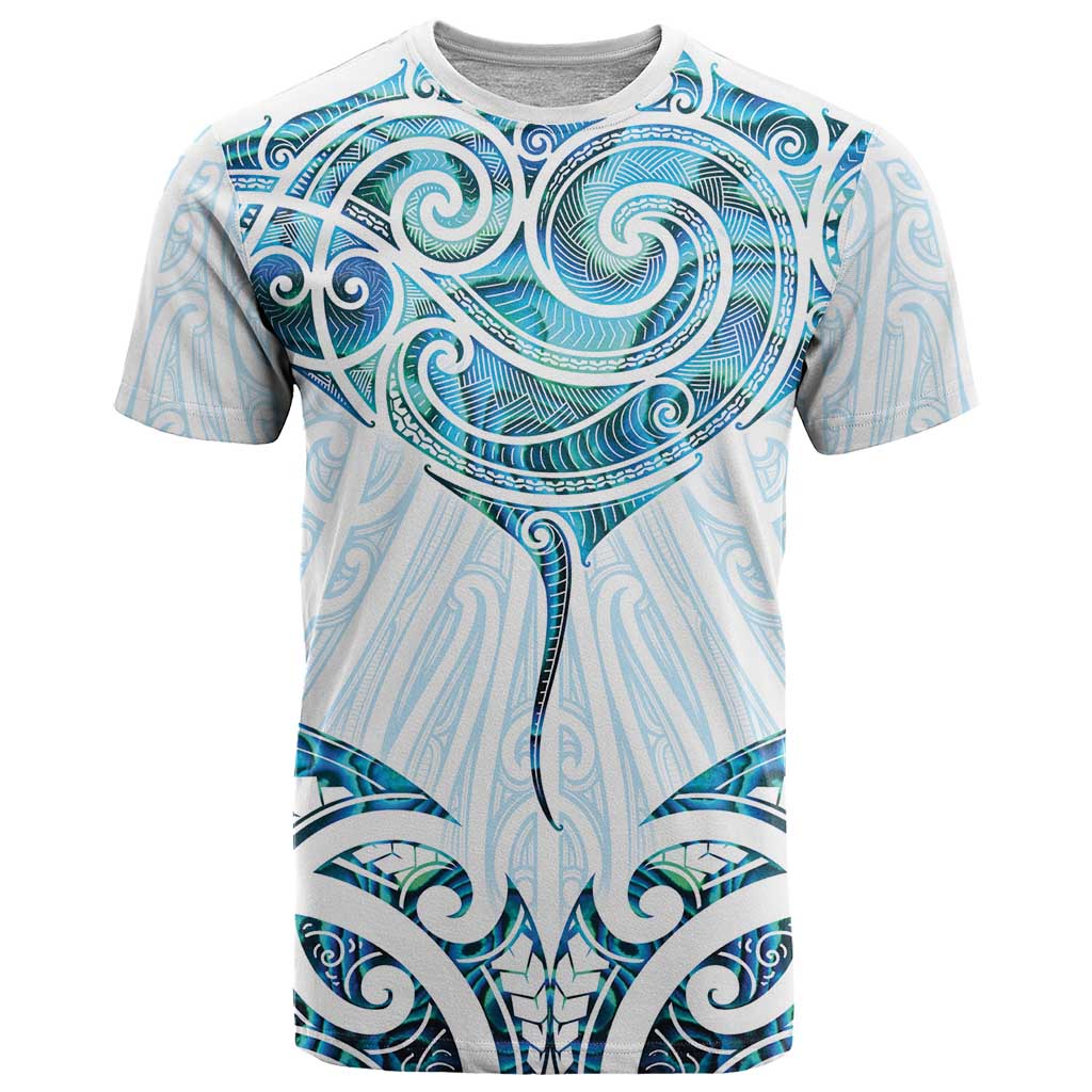New Zealand Manta Ray Tattoo T Shirt Aotearoa Maori Haehae Paua Shell - Polynesian Pride