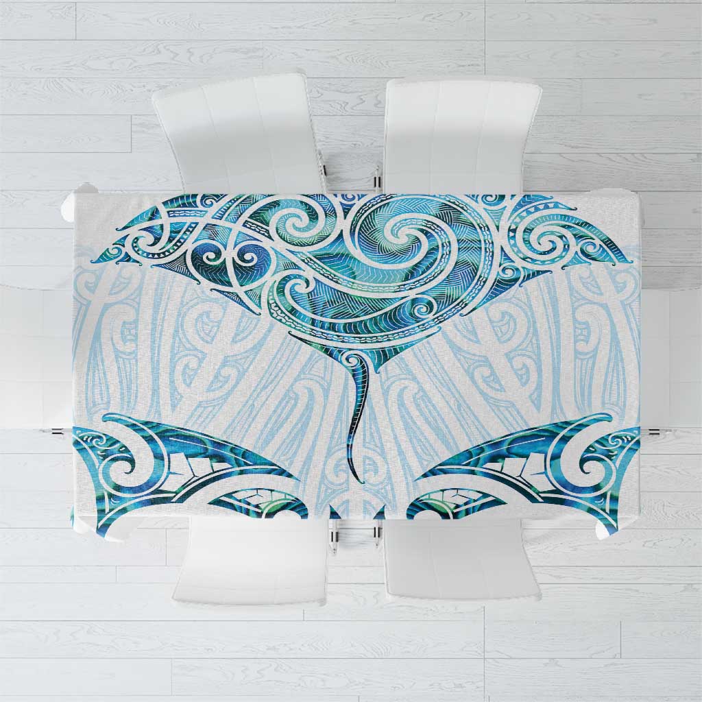 New Zealand Manta Ray Tattoo Tablecloth Aotearoa Maori Haehae Paua Shell LT14 White - Polynesian Pride
