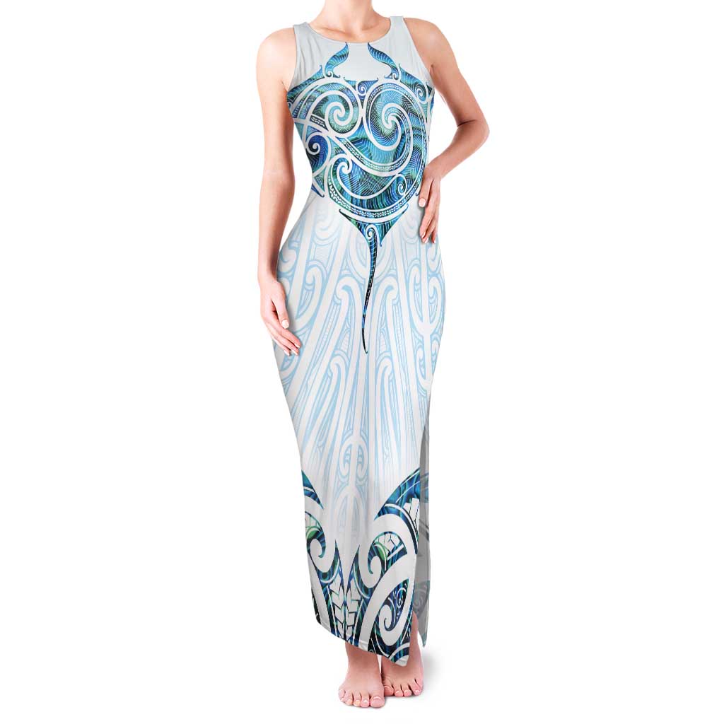 New Zealand Manta Ray Tattoo Tank Maxi Dress Aotearoa Maori Haehae Paua Shell - Polynesian Pride