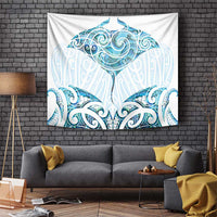 New Zealand Manta Ray Tattoo Tapestry Aotearoa Maori Haehae Paua Shell - Polynesian Pride