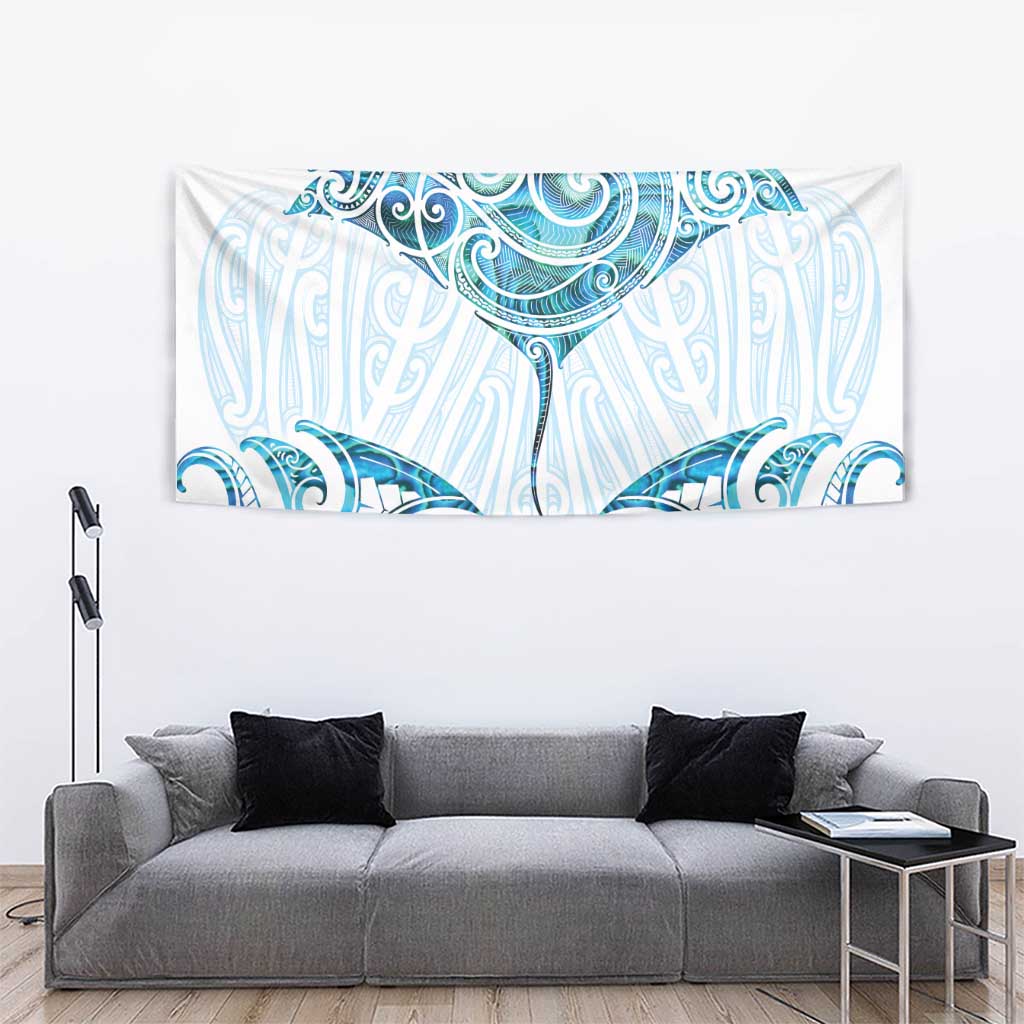 New Zealand Manta Ray Tattoo Tapestry Aotearoa Maori Haehae Paua Shell - Polynesian Pride