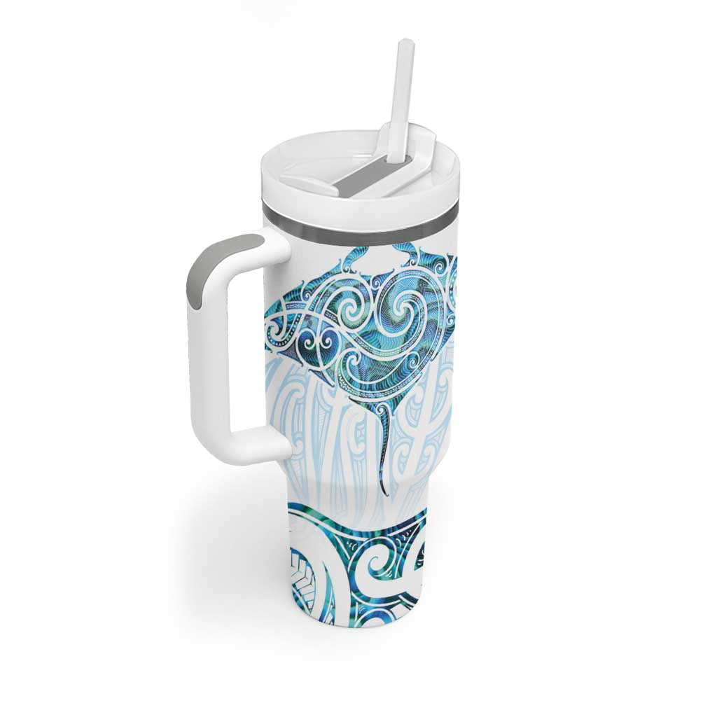 New Zealand Manta Ray Tattoo Tumbler With Handle Aotearoa Maori Haehae Paua Shell - Polynesian Pride