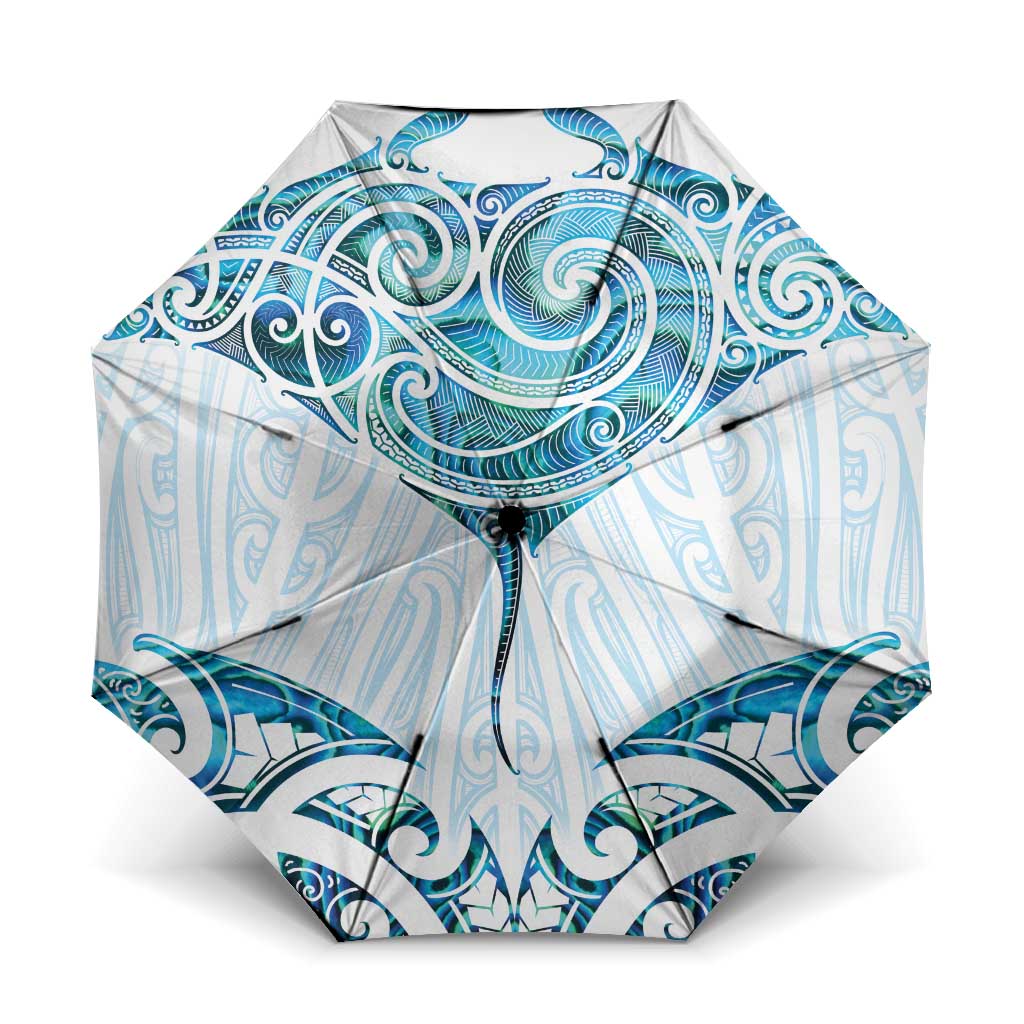 New Zealand Manta Ray Tattoo Umbrella Aotearoa Maori Haehae Paua Shell - Polynesian Pride