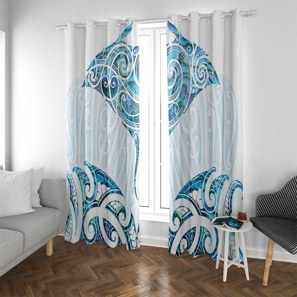 New Zealand Manta Ray Tattoo Window Curtain Aotearoa Maori Haehae Paua Shell - Polynesian Pride