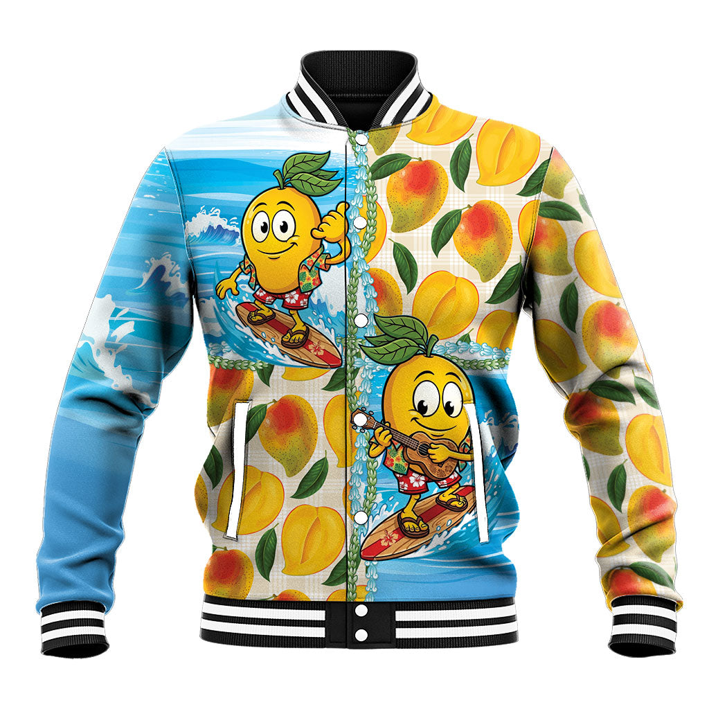 Aloha Hawaii Summer Baseball Jacket Hawaiian Lei Surfing Mango Palaka Motifs LT14 Unisex Blue - Polynesian Pride