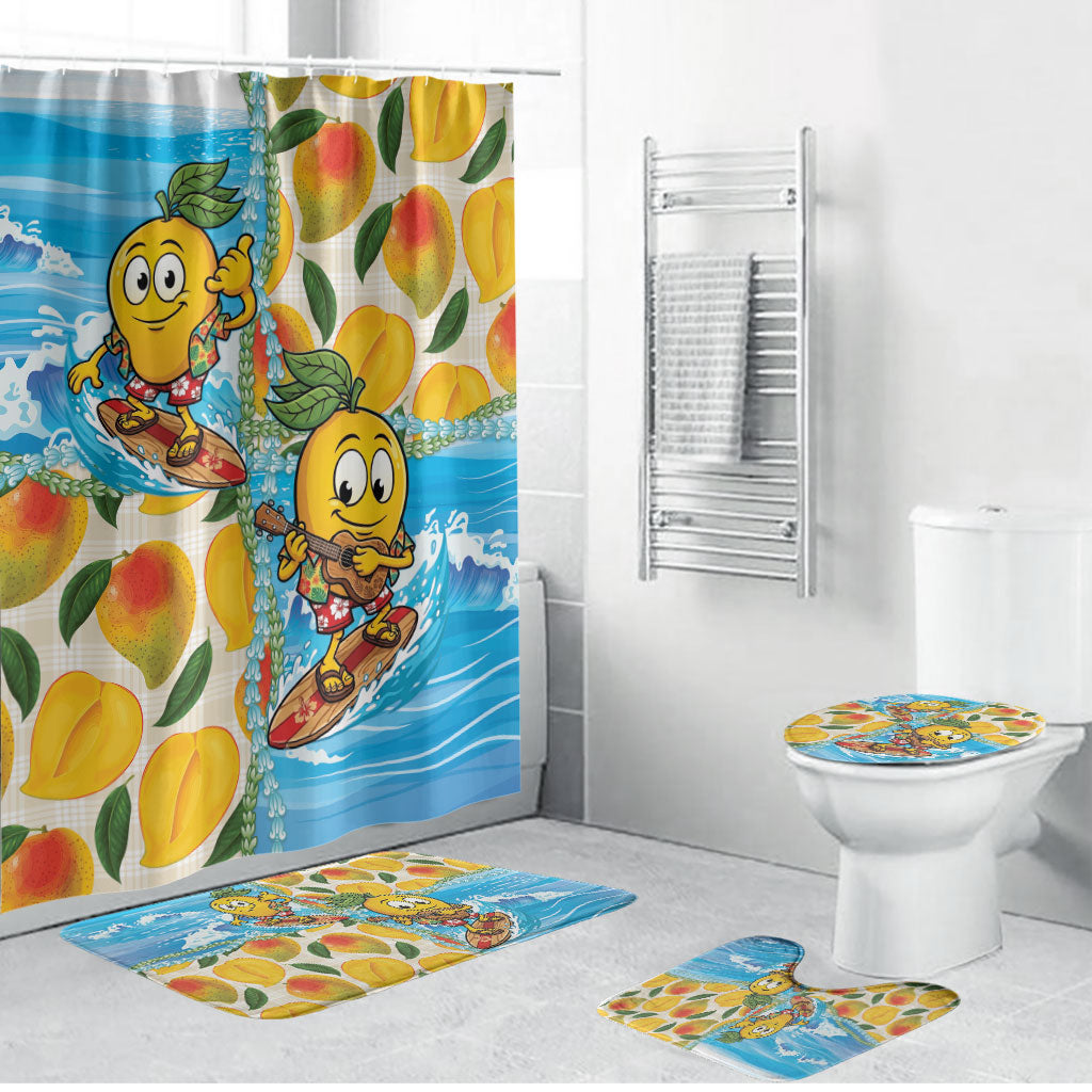 Aloha Hawaii Summer Bathroom Set Hawaiian Lei Surfing Mango Palaka Motifs LT14 Bathroom Set (4 pcs) Blue - Polynesian Pride