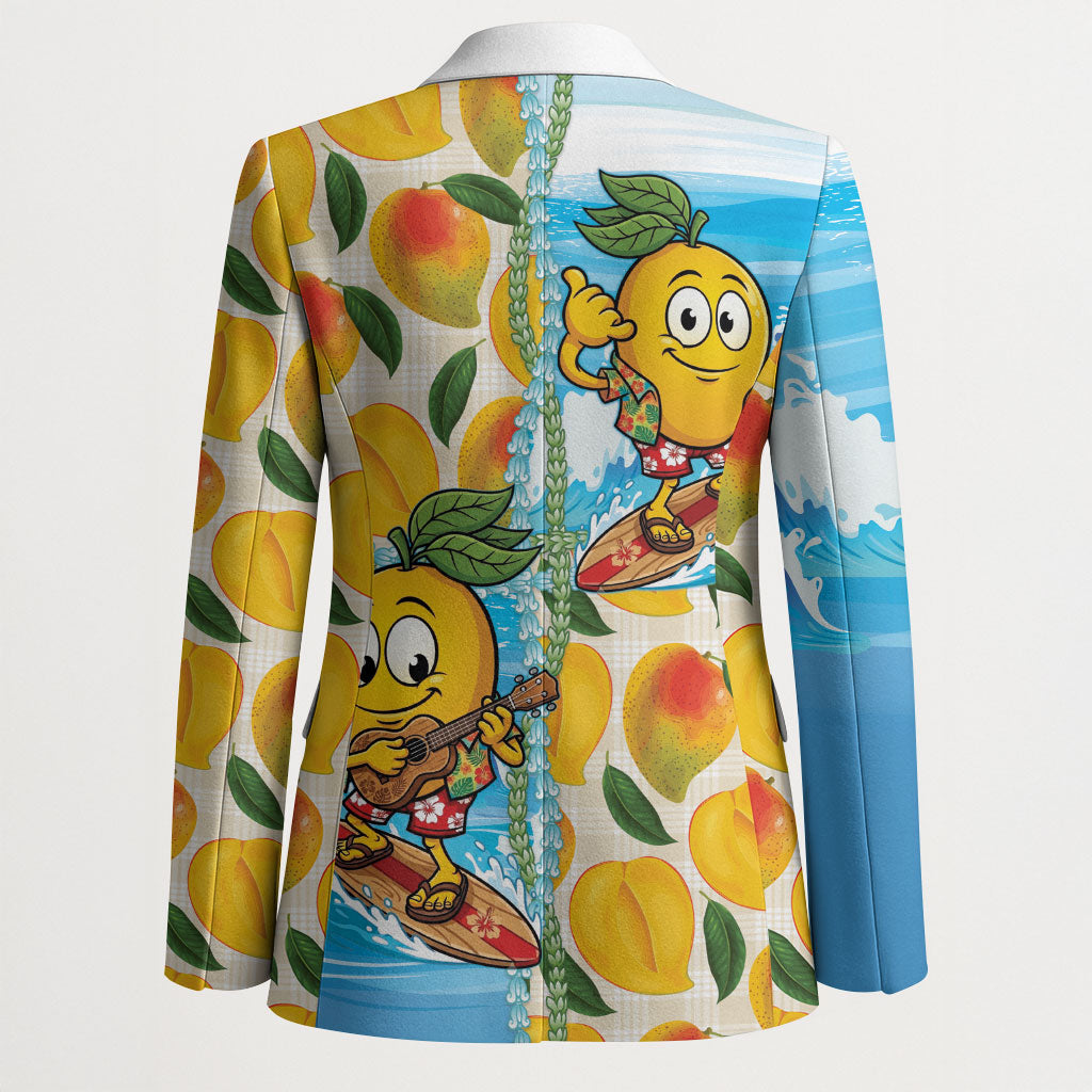 Aloha Hawaii Summer Blazer Hawaiian Lei Surfing Mango Palaka Motifs