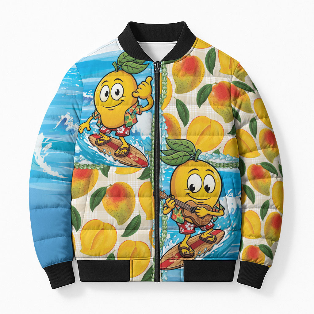 Aloha Hawaii Summer Bomber Puffer Jacket Hawaiian Lei Surfing Mango Palaka Motifs LT14 Unisex Blue - Polynesian Pride
