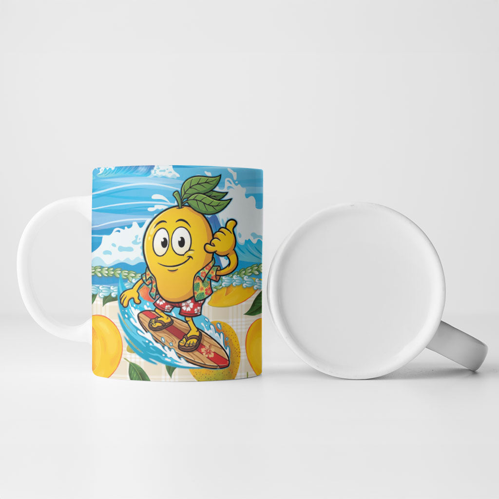 Aloha Hawaii Summer Ceramic Mug Hawaiian Lei Surfing Mango Palaka Motifs