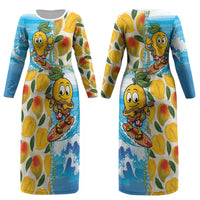 Aloha Hawaii Summer Couples Matching Long Sleeve Bodycon Dress and Hawaiian Shirt Hawaiian Lei Surfing Mango Palaka Motifs