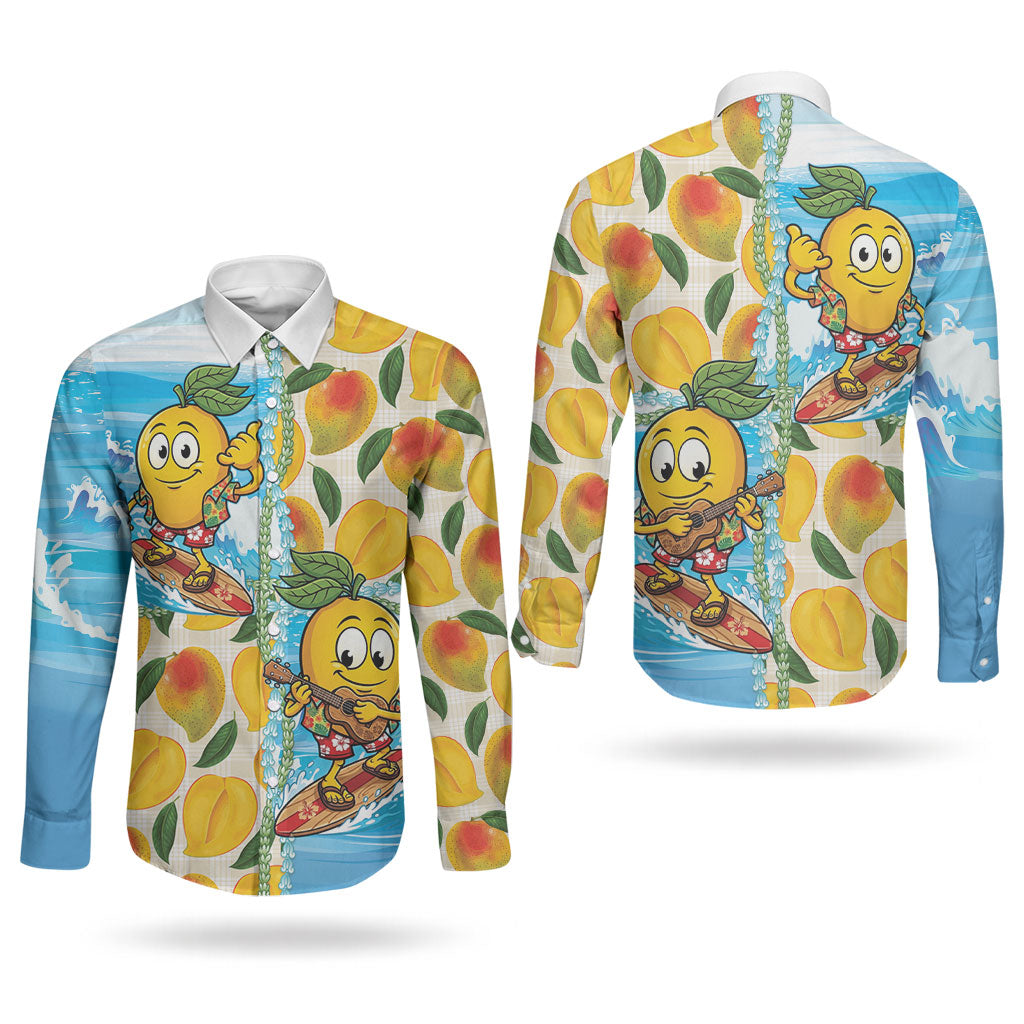 Aloha Hawaii Summer Couples Matching Off The Shoulder Long Sleeve Dress and Long Sleeve Button Shirt Hawaiian Lei Surfing Mango Palaka Motifs