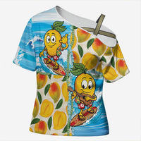 Aloha Hawaii Summer Cross Shoulder Shirt Hawaiian Lei Surfing Mango Palaka Motifs