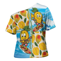 Aloha Hawaii Summer Cross Shoulder Shirt Hawaiian Lei Surfing Mango Palaka Motifs