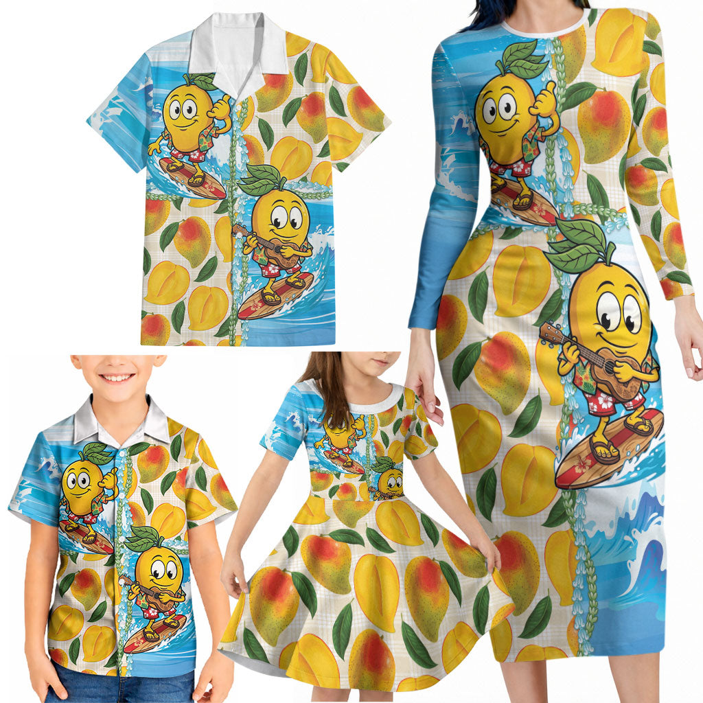 Aloha Hawaii Summer Family Matching Long Sleeve Bodycon Dress and Hawaiian Shirt Hawaiian Lei Surfing Mango Palaka Motifs LT14 - Polynesian Pride