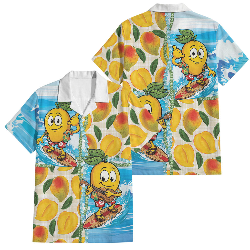 Aloha Hawaii Summer Family Matching Mermaid Dress and Hawaiian Shirt Hawaiian Lei Surfing Mango Palaka Motifs LT14 Dad's Shirt - Short Sleeve Blue - Polynesian Pride