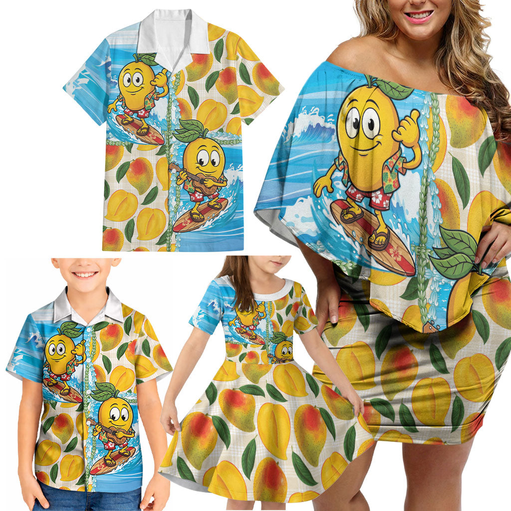 Aloha Hawaii Summer Family Matching Off Shoulder Short Dress and Hawaiian Shirt Hawaiian Lei Surfing Mango Palaka Motifs LT14 - Polynesian Pride