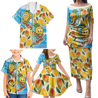 Aloha Hawaii Summer Family Matching Puletasi and Hawaiian Shirt Hawaiian Lei Surfing Mango Palaka Motifs