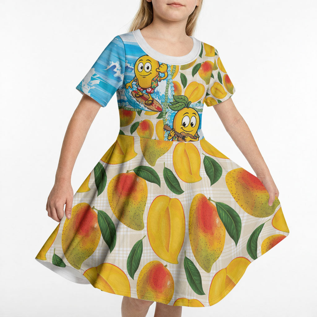 Aloha Hawaii Summer Kid Short Sleeve Dress Hawaiian Lei Surfing Mango Palaka Motifs
