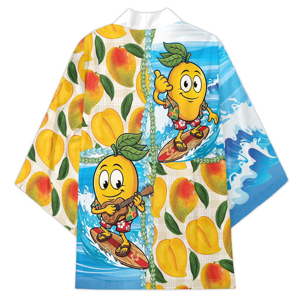 Aloha Hawaii Summer Kimono Hawaiian Lei Surfing Mango Palaka Motifs