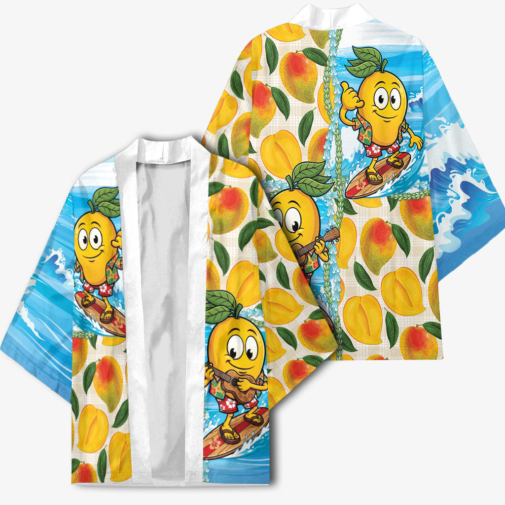 Aloha Hawaii Summer Kimono Hawaiian Lei Surfing Mango Palaka Motifs