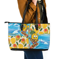 Aloha Hawaii Summer Leather Tote Bag Hawaiian Lei Surfing Mango Palaka Motifs