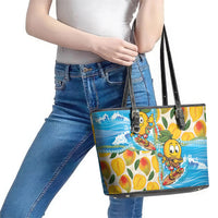 Aloha Hawaii Summer Leather Tote Bag Hawaiian Lei Surfing Mango Palaka Motifs