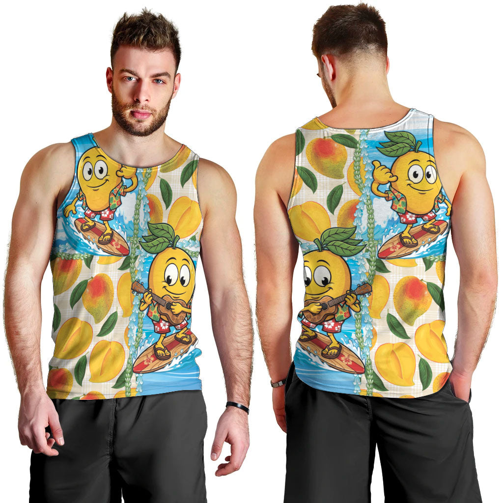 Aloha Hawaii Summer Men Tank Top Hawaiian Lei Surfing Mango Palaka Motifs