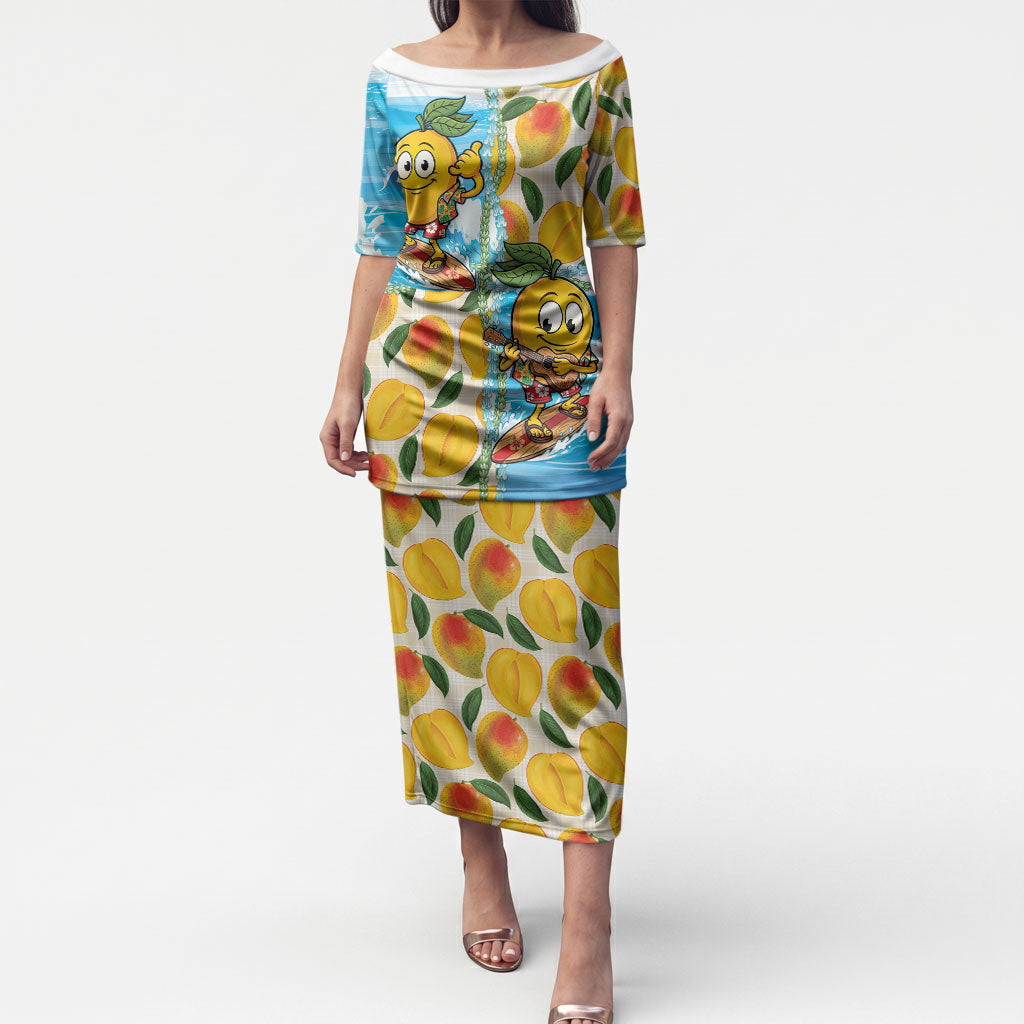 Aloha Hawaii Summer Puletasi Hawaiian Lei Surfing Mango Palaka Motifs LT14 Long Dress Blue - Polynesian Pride