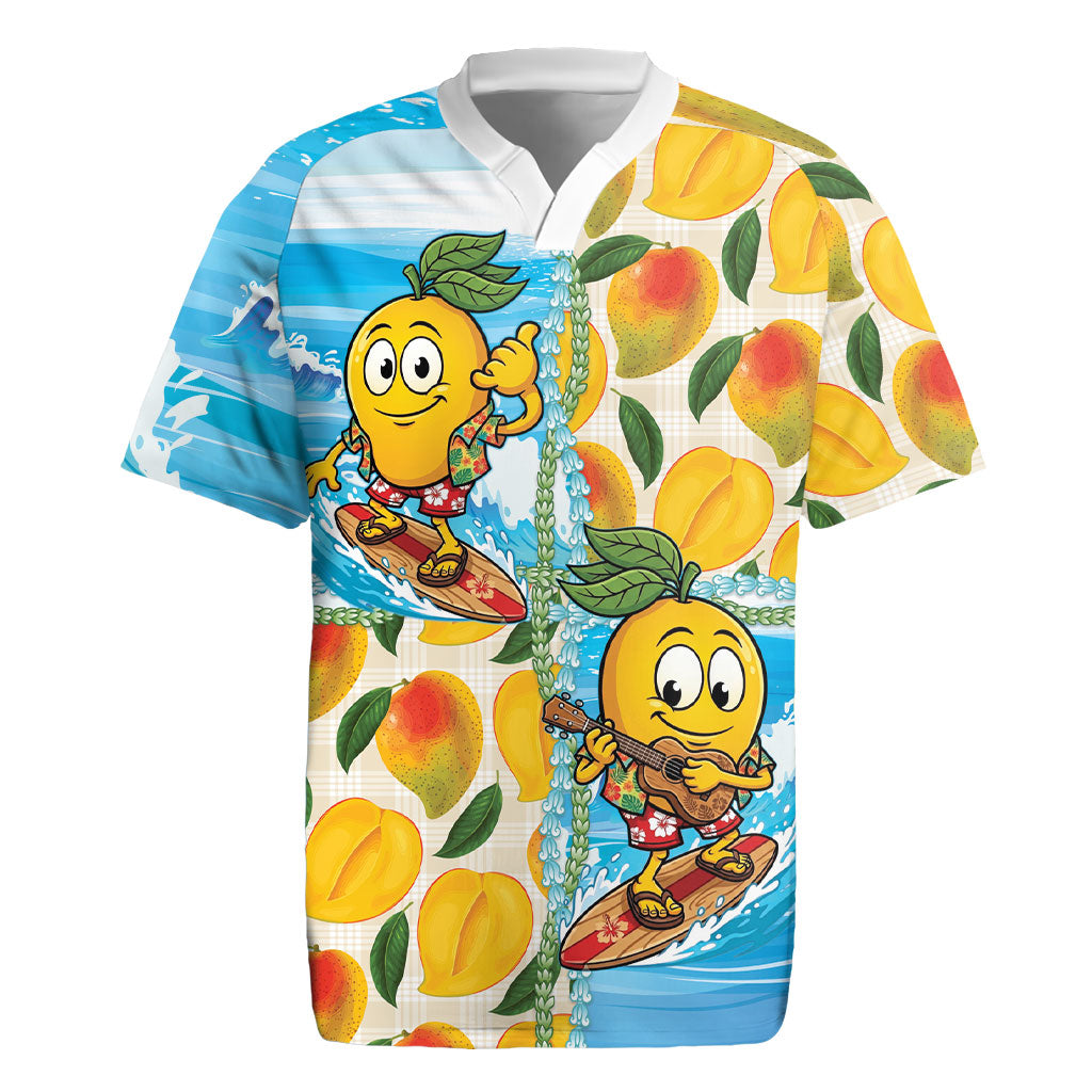 Aloha Hawaii Summer Rugby Jersey Hawaiian Lei Surfing Mango Palaka Motifs LT14 Blue - Polynesian Pride