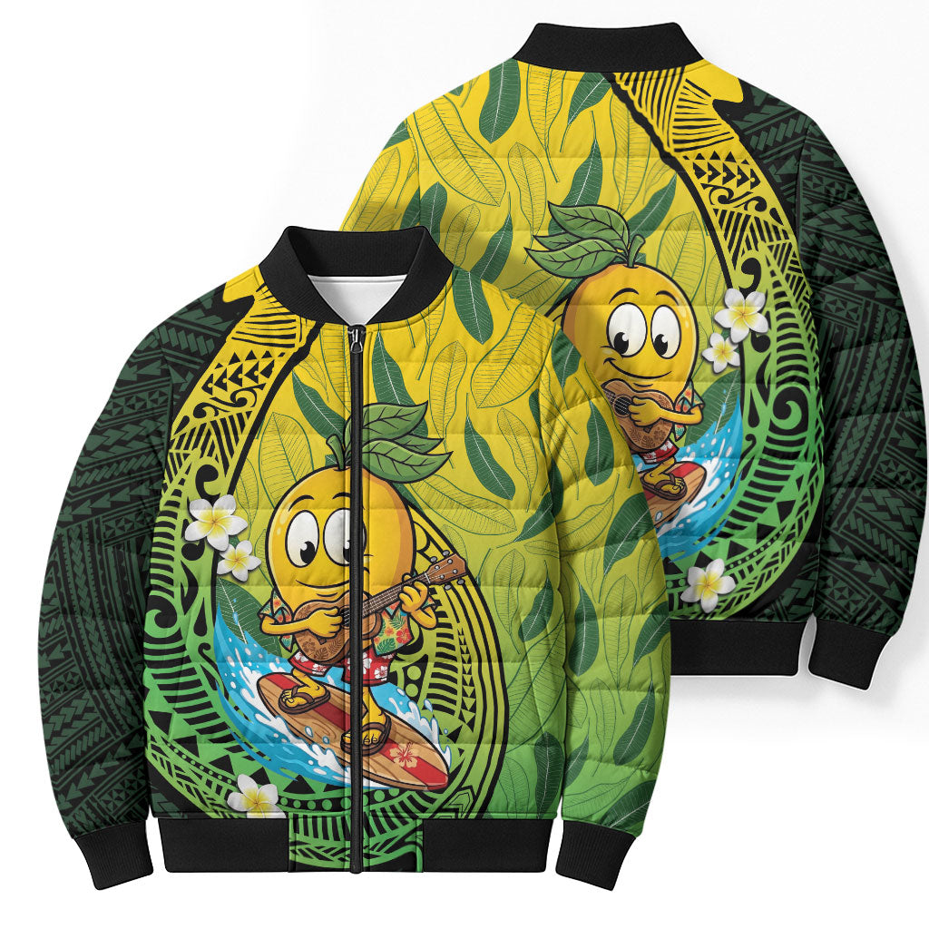 Hawaii Surfing Mango Bomber Puffer Jacket Manako Polynesian Fish Hook