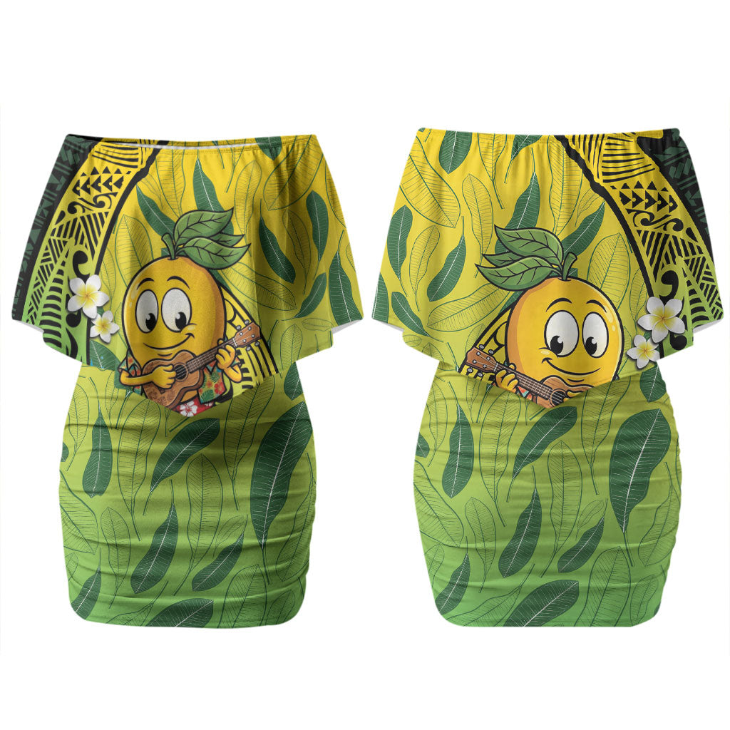 Hawaii Surfing Mango Family Matching Off Shoulder Short Dress and Hawaiian Shirt Manako Polynesian Fish Hook