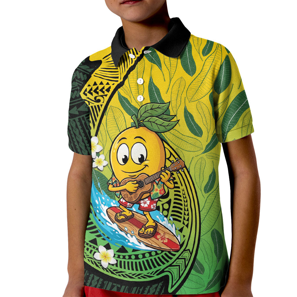 Hawaii Surfing Mango Kid Polo Shirt Manako Polynesian Fish Hook