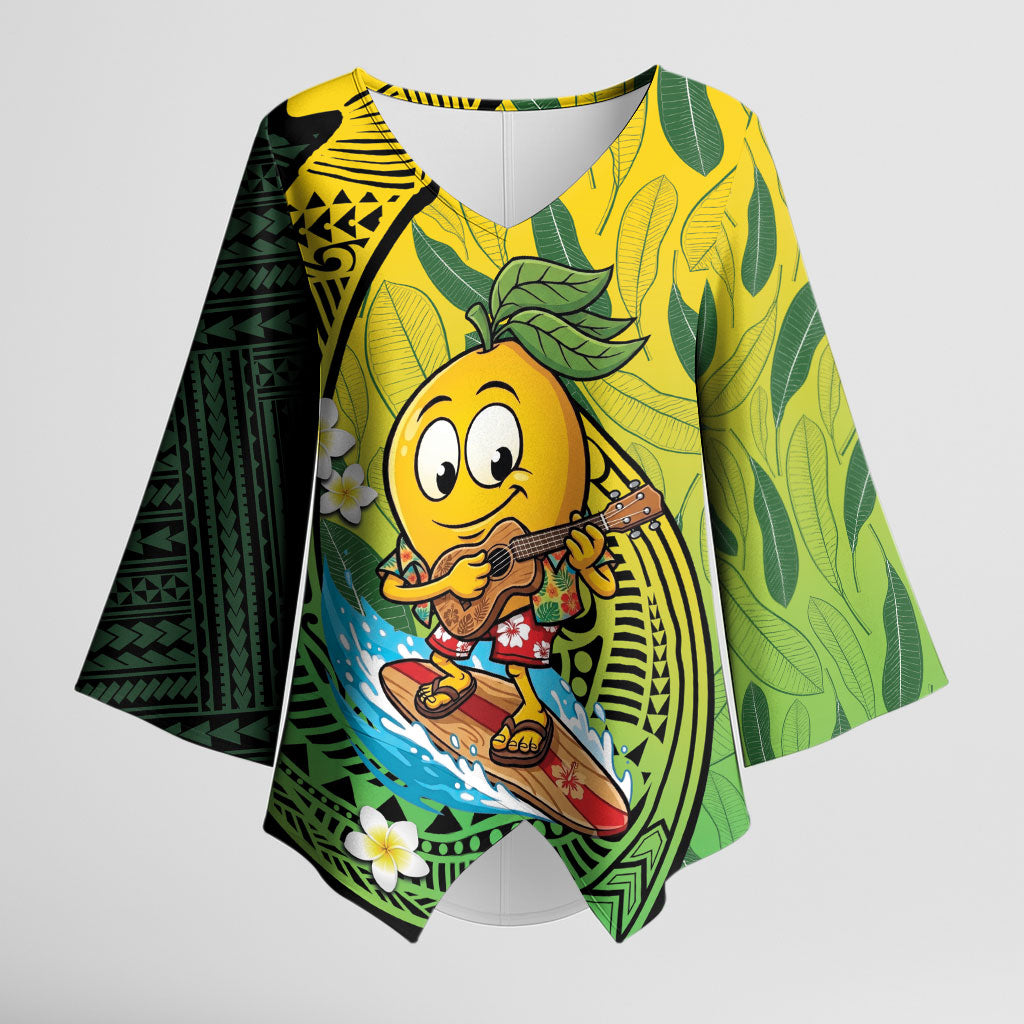 Hawaii Surfing Mango Kimono Sleeve Blouse Manako Polynesian Fish Hook