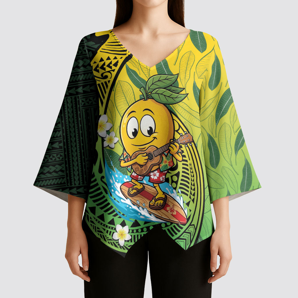 Hawaii Surfing Mango Kimono Sleeve Blouse Manako Polynesian Fish Hook