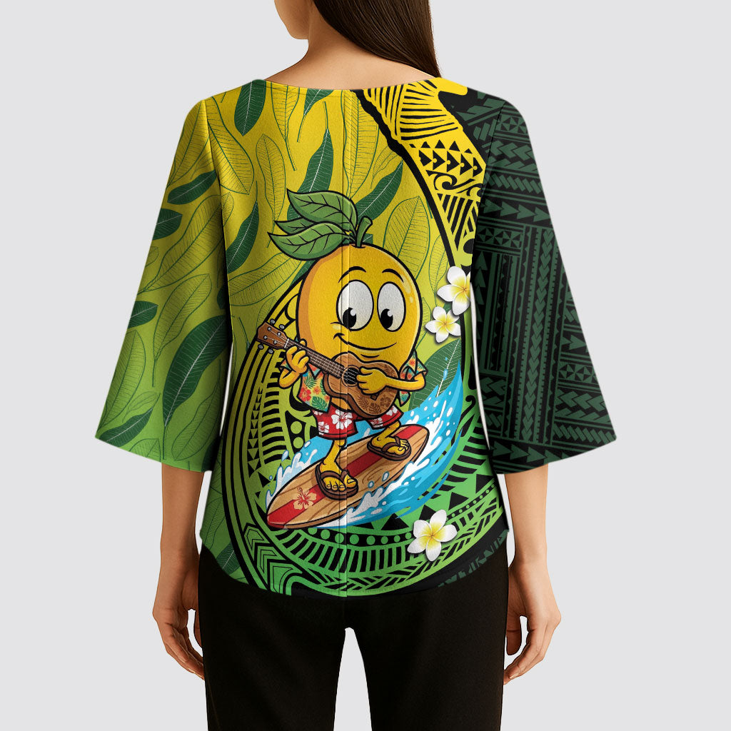 Hawaii Surfing Mango Kimono Sleeve Blouse Manako Polynesian Fish Hook