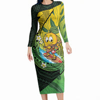 Hawaii Surfing Mango Long Sleeve Bodycon Dress Manako Polynesian Fish Hook LT14 Long Dress Green - Polynesian Pride