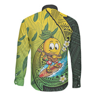 Hawaii Surfing Mango Long Sleeve Button Shirt Manako Polynesian Fish Hook