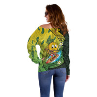 Hawaii Surfing Mango Off Shoulder Sweater Manako Polynesian Fish Hook