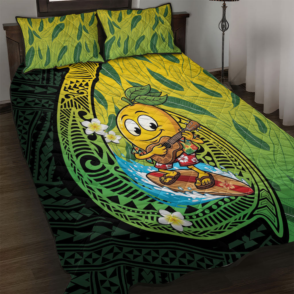Hawaii Surfing Mango Quilt Bed Set Manako Polynesian Fish Hook LT14 Green - Polynesian Pride