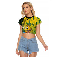 Hawaii Surfing Mango Raglan Cropped T Shirt Manako Polynesian Fish Hook